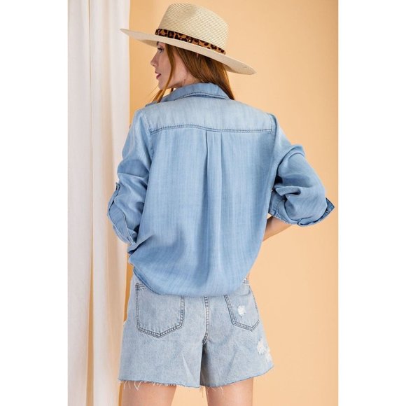easel Tops Easel Denim Field Day Light Denim Shirt Poshmark